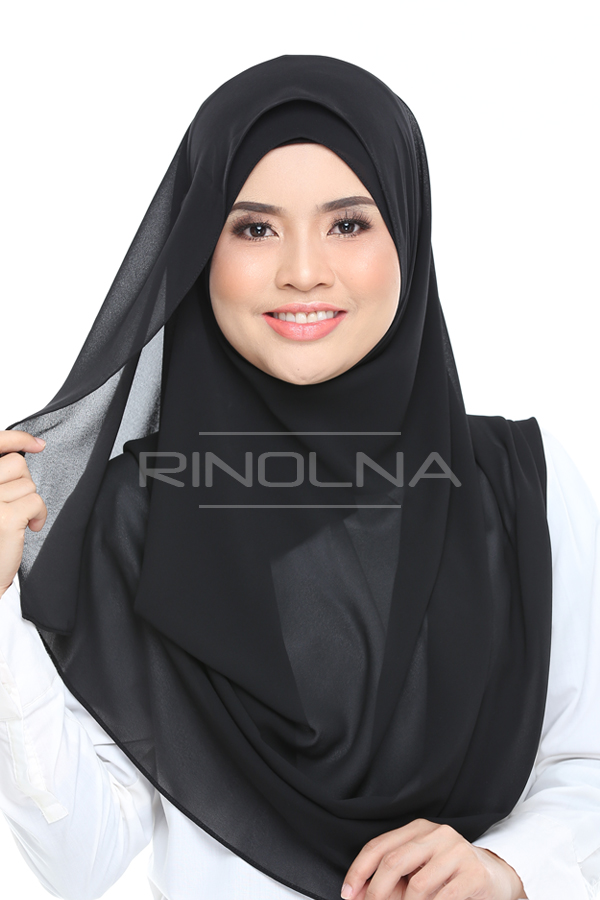 Instant Shawl Chiffon Georgette Pinless Dua Muka - Rania Black