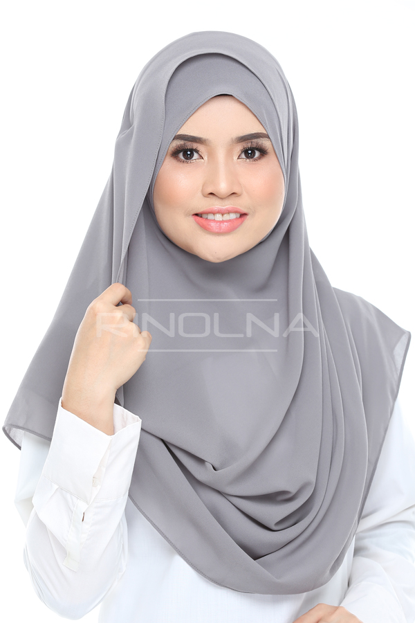 Instant Shawl Chiffon Pinless Dua Muka (Rania Dark Gray)