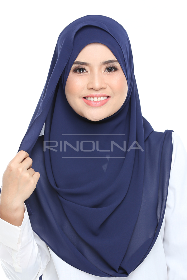 Instant Shawl Chiffon Pinless Dua Muka (Rania Midnite Blue)